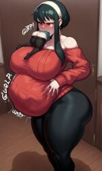 ai_generated big_ass big_belly big_belly_bulge big_breasts curvy huge_ass huge_breasts implied_vore mini_giantess sleepyshark spy_x_family swallowed_whole swallowing thick_thighs voluptuous vore vore_belly yor_briar yor_forger