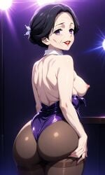 ai_generated ass ass_focus big_ass breasts_out bunnygirl_outfit bunnysuit gilf grabbing_ass hard_nipples mature mature_female mature_woman medium_breasts pale-skinned_female pale_skin pantyhose plump pole_dancing solo wrinkled_skin wrinkles