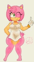 amy_rose apron_only big_thighs furry_female sonic_(series) tagme tailwag winking_at_viewer