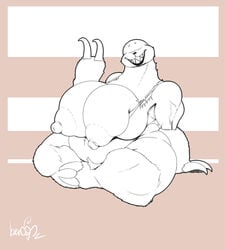 anthro ber00 big_breasts blush breasts chthon clothed clothing eyeless faceless female furry huge_breasts igraine muscular nipples overweight simple_background skimpy smile solo tagme thick_thighs