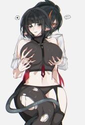 2girls breast_grab duo female female/female female_only groping huge_breasts human jane_doe_(zenless_zone_zero) large_breasts seol_(artist) standing voluptuous wide_hips yuri zenless_zone_zero zhu_yuan