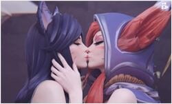 2girls ahri ai_generated girl_on_girl kissing league_of_legends lesbian_couple lesbian_kiss lesbian_sex lovers xayah yuri yuri yuri