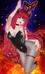 blush bunny_ears bunnysuit giftschlangen horns large_breasts long_hair n4hkz red_hair tongue_out virtual_youtuber