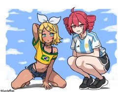 1girls 2025 adidas adidas_logo ahoge argentinian argentinian_miku argentinian_miku_(cosplay) artist_signature bare_thighs bead_choker beads black_shoes black_shorts blonde_hair blonde_hair_female blondie blue_eyes blue_eyes_female blue_shorts blue_sky bow brazilian brazilian_female brazilian_flag brazilian_miku brazilian_miku_(cosplay) breast_size_difference breasts cloud clouds cloudscape cloudy cloudy_sky cosplay crouching crouching_female daisy_dukes drill_hair duo duo_female feet female female_focus female_only females_only flag green_trim grinning grinning_at_viewer height_difference january_(month) jean_shorts jewelry kagamine_rin kasane_teto latina legs_open legs_spread lucche necklace no_sex open_legs pale-skinned_female pale_skinned_female panties pearl_necklace red_eyes red_eyes_female red_hair red_hair_female redhead_female shirt shoes shorter_female shorts size_difference sky smile smiling smiling_at_viewer solo striped_shirt taller_female tan tan_body tan_skin tan_skinned_female tanned tanned_female tanned_girl tanned_skin teeth thigh twitter_link twitter_username vocaloid white_bow white_hairclip white_trim yellow_hair yellow_hair_female yellow_shirt