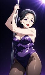 ai_generated bunnygirl_outfit bunnysuit gilf mature mature_female mature_woman medium_breasts pale-skinned_female pale_skin pantyhose plump pole_dancing solo wrinkled_skin wrinkles