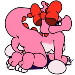 1futa all_fours anus ass balls birdo breasts dickgirl egg full_body futa_only futanari intersex looking_back low_res mario_(series) nanimoose nintendo penis ribbons solo transparent_background video_games