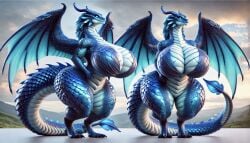 ai_generated anthro blue_body blue_scales dragon dragon_girl dragon_horns dragon_humanoid dragon_tail female gigantic_ass gigantic_breasts huge huge_ass huge_breasts humanoid long_neck multiple_angles multiple_views no_genitals no_nipples rollertracks ruazzu scales scalie scalie_female scalie_humanoid shiny_body shiny_scales thick_ass thick_thighs thunder_thighs thunderthighs wide_hips wings