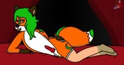 animal_genitalia animal_penis balls canine canine_penis dealy erection fox fur girly green_hair hair mammal nude orange_fur penis possing wolferno