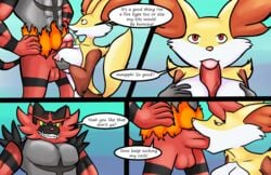 1boy 1girls breasts canine delphox digimaru feline fox furry incineroar interspecies large_breasts nintendo paizuri penis pokemon pokemon_sm pokemon_xy straight testicles video_games