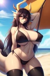 1girls ai_generated anthro beach bikini cameltoe dragon_girl female female_only frosting.ai furry huge_breasts looking_at_viewer nipple_bulge outdoors tagme thesadman_ thick thick_ass thick_thighs thighhighs wide_hips