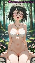 1girls ahe_gao ai_generated anime anime_style bangs bare_shoulders barefoot black-framed_eyewear black_hair blush bottomless bow_bra bra breasts bust busty cleavage cleft_of_venus clothing collarbone cross cross_necklace day feet female female_focus female_only flower foot_fetish forest glasses green_hair hair_between_eyes heart heart-shaped_pupils hunter_x_hunter innie_pussy jewelry labia large_breasts looking_at_viewer looking_up medium_breasts medium_hair megane multicolored_hair natsuyoru nature navel necklace non-asian open_mouth outdoors paipan pink_flower pussy red_eyes rock rolling_eyes round_eyewear saliva shizuku_murasaki short_hair sitting solo solo_female stomach sweat symbol-shaped_pupils teeth thigh_gap thighs toes tongue tongue_out tree two-tone_hair uncensored underwear underwear_only upper_teeth_only vagina voluptuous voluptuous_female wariza water wet white_bra