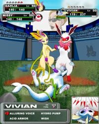 absurd_res anal anal_sex arena audience battle cunnilingus dahlia_(suni&felix) dragon_ball dragon_ball_z eeveelution electronics english_text fakemon felix_(artist) female female/female feral gameplay_mechanics generation_1_pokemon generation_4_pokemon genitals grass group group_sex gui hand_holding health_bar hi_res jolteon leafeon looking_at_another meme missy_(suni&felix) monitor nintendo oral paralyzed paw_holding penetration plant pogchamp pokemon pokemon_(species) pussy questionable_consent sex shocked sky smile stepped_on suni'ave_(artist) teamwork tentacle text trio two_doms_one_sub two_on_one vaginal_penetration vaporeon vines vivian_(suni&felix) vulva world_tournament_announcer