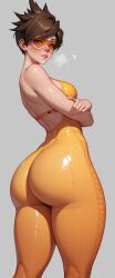 ai_generated big_ass big_breasts big_butt big_thighs blizzard_entertainment brown_hair clothing female female_only flushed flushed_face game gray_background latex latex_clothing lena_oxton looking_at_you medium_breasts overwatch overwatch_2 overweight_female pose posing sweating sweaty_ass sweaty_body sweaty_breasts sweaty_legs sweaty_thighs thighs tracer video_games wet wet_body wet_clothing