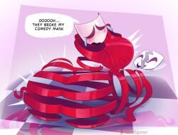 1girls 2025 2d 2d_(artwork) ass ass_focus back_view backside big_ass big_breasts big_butt black_sclera blush breasts broken_mask butt_focus checkered_floor color colored crying dialogue digital_drawing_(artwork) digital_media_(artwork) english_text female female_focus female_only gangle_(tadc) gangle_(the_amazing_digital_circus) gangle_with_thick_ribbons glitch_productions gooseworx huge_ass huge_butt living_mask mask non-human non-human_only rabbit5gamer red_ribbon ribbon ribbons ribbons_(anatomy) sad sad_expression sad_face simple_background sitting sitting_on_ground sitting_position solo solo_female solo_focus speech_bubble tadc tears text the_amazing_digital_circus thick_ass thick_butt thick_thighs thighs