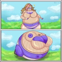 big_breasts blueberry_inflation breasts cleavage female fusen_chan huge_breasts inflation skin_turning_blue tagme thick_thighs wide_hips