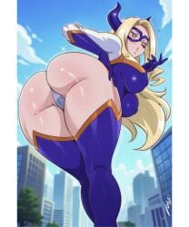 1girls alternate_costume alternate_version_available ass ass_focus ass_out big_ass big_breasts blonde_hair blush breasts bubble_ass bubble_butt clothing dat_ass domino_mask exposed_ass eyewear female female_only giantess hair heart horns huge_ass huge_breasts legs long_hair looking_back mount_lady my_hero_academia one_eye_closed parted_lips purple_eyes solo solo_female superhero_costume superheroine vizaz wink winking yuu_takeyama