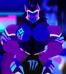 anthro big_muscles big_neon_dragon hairy hi_res huge_muscles hyper hyper_muscles machine male muscular protogen solo