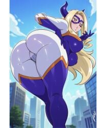 1girls alternate_version_available ass ass_focus big_ass big_breasts blonde_hair blush breasts bubble_ass bubble_butt clothing dat_ass domino_mask eyewear female female_only giantess hair heart horns huge_ass huge_breasts legs long_hair looking_back mount_lady my_hero_academia one_eye_closed parted_lips purple_eyes solo solo_female superhero_costume superheroine vizaz wink winking yuu_takeyama