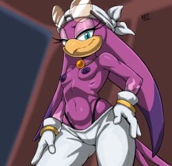 anthro avian beak bird blue_eyes bottomwear bracelet breasts clothed clothing eyelashes eyewear eyewear_on_head female glasses glasses_on_head gloves handwear hi_res hirundinid jewelry looking_at_viewer necklace oscine pants passerine retbriar sega shirtless_anthro shirtless_female small_breasts solo sonic_(series) sonic_riders sonic_the_hedgehog_(series) swallow_(bird) thong_straps topless topless_female wave_the_swallow