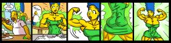 abs ass ass_expansion biceps big_ass big_breasts blue_hair breast_expansion breast_growth breasts female hair homer_simpson large_breasts male marge_simpson muscle_growth muscles muscular muscular_arms muscular_female muscular_thighs pecs ritualist_(artist) the_simpsons