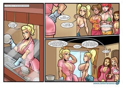 1milf 3_panel_comic 6+girls 6girls asian asian_female bikini bikini_top bimbo blonde_hair braless breasts cheerleader_coach comic coxville_stories coxville_stories:_pool_party english_text female female_focus female_only jenny_summers john_persons kitchen kitty_summers large_breasts mature_woman miko_larson milf mother_and_daughter multiple_boys multiple_girls no_bra_under_clothes older_female page_3 page_number pamela_(coxville) patty_(coxville) pink_robe ponytail rabies-t-lagomorph red_hair robe susan_dupree swimsuit teacher_and_student teenage_girl teenager text tied_hair towel towel_around_waist twintails yellow-skinned_asian younger_female