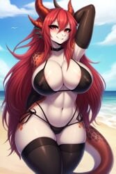 1girls ai_generated anthro beach bikini cameltoe dragon_girl female female_only frosting.ai furry huge_breasts looking_at_viewer nipple_bulge outdoors tagme thesadman_ thick thick_ass thick_thighs thighhighs wide_hips