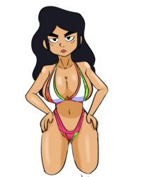 1girls big_breasts bikini black_eyes black_hair bottomless breasts brown_skin cleavage female female_only hands_on_hips large_breasts looking_at_viewer midriff small_waist thick_thighs thighs thin_waist victor_and_valentino xochi_jalapeno