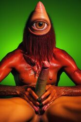 1other ai_generated beard big_eye cyclops hand_on_penis looking_at_viewer penis penis_head red_skin sitting solo