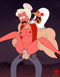 aged_up angry avian balls bigtyme bird breasts cartoon_network demon duck feathers female female_focus forced hair humanoid_penis hyperduck penis pointy_teeth pussy_juice rape red_eyes regular_show stomach_bulge susan_(regular_show) white_feathers white_hair