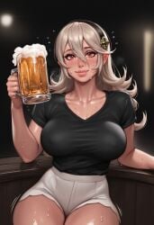 1girls 2025 2025s 2d 2d_(artwork) ai_generated beer big_breasts black_hairband black_shirt breasts clothed clothed_female clothing corrin_(fire_emblem) corrin_(fire_emblem)_(female) female female female_only fire_emblem fire_emblem_fates grey_hair hair_between_eyes hairband human human_female human_only intelligent_systems light-skinned_female light_skin long_hair looking_at_viewer nai_diffusion nintendo nipples nipples_visible_through_clothing red_eyes shirt shorts silver_hair sitting smile solo solo_female stable_diffusion video_game_character white_shorts