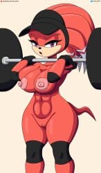 1girls abs anthro athletic_female barbell fingerless_gloves furry furry_female furry_only large_areolae mma shade_the_echidna sonic_(series) sonic_chronicles:_the_dark_brotherhood sonic_the_hedgehog_(series) tkb_nsfw visor_cap weightlifting working_out workout workout_clothes