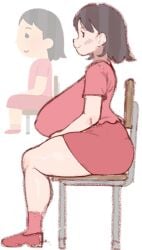 1girls 2025 alternate_breast_size big_ass big_breasts black_eyes black_hair blush breasts_bigger_than_head irasutoya large_breasts short_hair sitting_on_chair skirt thick_thighs white_background wide_hips zombieskick