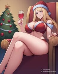 1girls 2025 ahri ai_assisted ai_generated blonde_hair christmas christmas_clothing christmas_outfit christmas_tree crossed_legs detailed female female_focus female_only fox_girl hi_res illumaru k/da_all_out_ahri k/da_all_out_series large_breasts league_of_legends lingerie patreon_username red_nails santa_hat sitting sitting_on_chair solo stable_diffusion thick_thighs thighs voluptuous voluptuous_female wide_hips