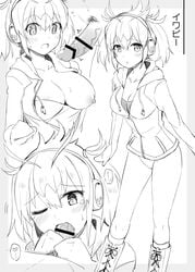 1boy blush boots breasts censored fellatio female headphones heart kanji kemono_friends looking_at_viewer monochrome nipples no_bra one_eye_closed open_clothes open_mouth oral penis pubic_hair rayze rockhopper_penguin_(kemono_friends) saliva short_hair standing tears thighs tied_hair tongue twintails