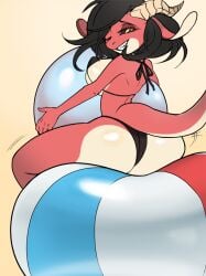 2019 ass ball beach_ball bedroom_eyes big_ass big_breasts bikini black_bikini black_hair bounce bouncing bouncing_on_beachball breasts busty demon_girl demon_horns female female_only grin half-closed_eyes holding_beachball horn hug hugging_object inflatable kittellox_(artist) looking_at_viewer narrowed_eyes one_eye_closed panties pool_toy rubi seductive sharp_teeth simple_background sit_to_pop sitting sitting_on_ball sitting_on_beachball smile smiling solo_female squish squishing_balls wink winking_at_viewer yellow_eyes