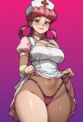 1girls ai_generated hair_rings human human_female light-skinned_female light_skin nintendo nurse_cap nurse_joy nurse_uniform paulinebabe pink_hair pink_panties pokemon pokemon_(anime)