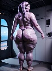 1girls ai_generated alien alien_girl alien_humanoid ass ass_focus back big_ass black_panties black_thong bottom_heavy bottom_heavy_female cellulite chubby chubby_female clouds elderly_female fat fat_ass fat_fetish female female_only from_behind full_body gilf headgear hips huge_ass indoors inside magnumdawn markings_on_head mature mature_female mature_woman milf non-human obese obese_female oc old_woman original_character overweight overweight_female panties pony_diffusion_xl purple_body purple_skin rear_view sci-fi skin_markings sky solo solo_female spaceship spaceship_interior stable_diffusion standing star_wars tentacle tentacle_hair thick_thighs thighs thong topless topless_female twi'lek wide_hips window wrinkled_skin wrinkles