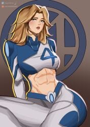 abs big_breasts blonde_hair breasts clothed clothes clothing curvaceous curvaceous_body curvaceous_female curvaceous_figure curvaceous_hips curvy curvy_body curvy_female curvy_figure curvy_hips earrings fantastic_four hayashidraws invisible_woman invisible_woman_(marvel_rivals) marvel marvel_comics marvel_rivals milf muscular muscular_female sitting skin_tight sue_richards sue_storm suit superheroine thick_thighs thighs tight_suit