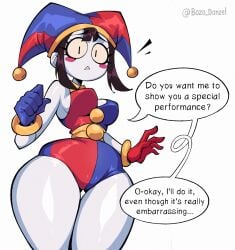 1girls alternate_version_available big_thighs bozo_danzel dialogue female female_focus female_only gloves jester jester_hat leotard medium_breasts pomni_(the_amazing_digital_circus) tagme the_amazing_digital_circus thick_thighs thin_waist white_skin wide_hips