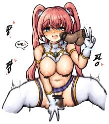 absurdres angelic_buster breasts female highres large_breasts maplestory myuk_x2 tongue tongue_out undressing