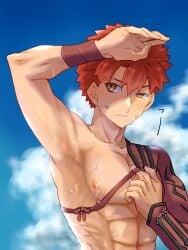 armpits emiya_shirou kage_fside senji_muramasa_(fate) sweaty