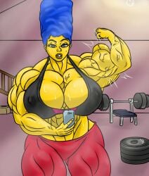 abs biceps big_breasts big_muscles blue_hair breasts female gev51 hair huge_breasts large_breasts large_muscles marge_simpson muscles muscular muscular_arms muscular_female muscular_legs muscular_thighs pecs the_simpsons veins