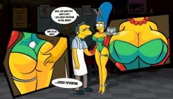 ass big_ass big_breasts blue_hair breasts bubble_butt bunnysuit female hair hourglass_figure large_breasts male marge_simpson moe_szyslak the_simpsons wide_hips