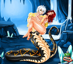 7th-heaven ass barefoot black_sclera breast_grab breasts cave female green_eyes large_breasts long_hair male monster_boy naga nipples nude open_mouth original penis pointy_ears pussy_juice red_hair rolling_eyes short_hair snake_boy straight tail tattoo tongue tongue_out vaginal_penetration water waterfall white_hair yellow_eyes