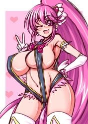 aged_up aino_megumi big_ass big_breasts bikini cure_lovely hand_on_hip happinesscharge_precure! happinesscharge_pretty_cure! kinokoutarou peace_sign precure pretty_cure sling_bikini wink