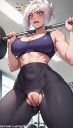 1female 1girls accidental_exposure ai_generated bigzbig blush breasts breasts exposed_pussy exposed_vagina female gym gym_clothes gym_uniform league_of_legends leggings looking_at_viewer riot_games ripped_clothing ripped_leggings ripped_pants riven shocked shocked_expression solo solo_female solo_focus sports_bra sportswear steam steaming_body steamy_breath sweat sweatdrop sweating sweaty sweaty_body toned toned_female torn_bottomwear torn_clothes torn_clothing torn_leggings torn_pants wardrobe_malfunction watermark white_hair workout_clothes workout_clothing yoga_pants