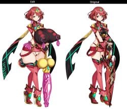 1girls areolae bodysuit edit edited huge_breasts nipples_visible_through_clothing pyra red_hair tagme voluptuous xenoblade_(series) xenoblade_chronicles_2