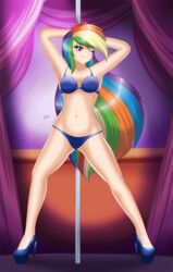 bikini breasts cleavage cogbrony female female_only friendship_is_magic high_heels humanized my_little_pony pole_dancing rainbow_dash_(mlp) solo straight_hair stripper_pole