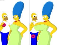 20th_century_studios big_breasts blue_hair breast_expansion breasts breasts_bigger_than_head donut female hair homer_simpson huge_breasts large_breasts male marge_simpson the_simpsons yellow_body yellow_skin