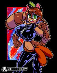 1girls athletic_female big_breasts female_focus female_only fighting_pose fighting_stance hi_res pixel_art slim_waist solo_female sportswear suki_(dvampiresmile) tanuki tanuki_girl th3gadfly thick_thighs wide_hips